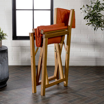 Waldo Classic Mid-Century Outdoor Acacia Wood Foldable Diamond-Quilted Back Director Chair with Cushion - JONATHAN Y